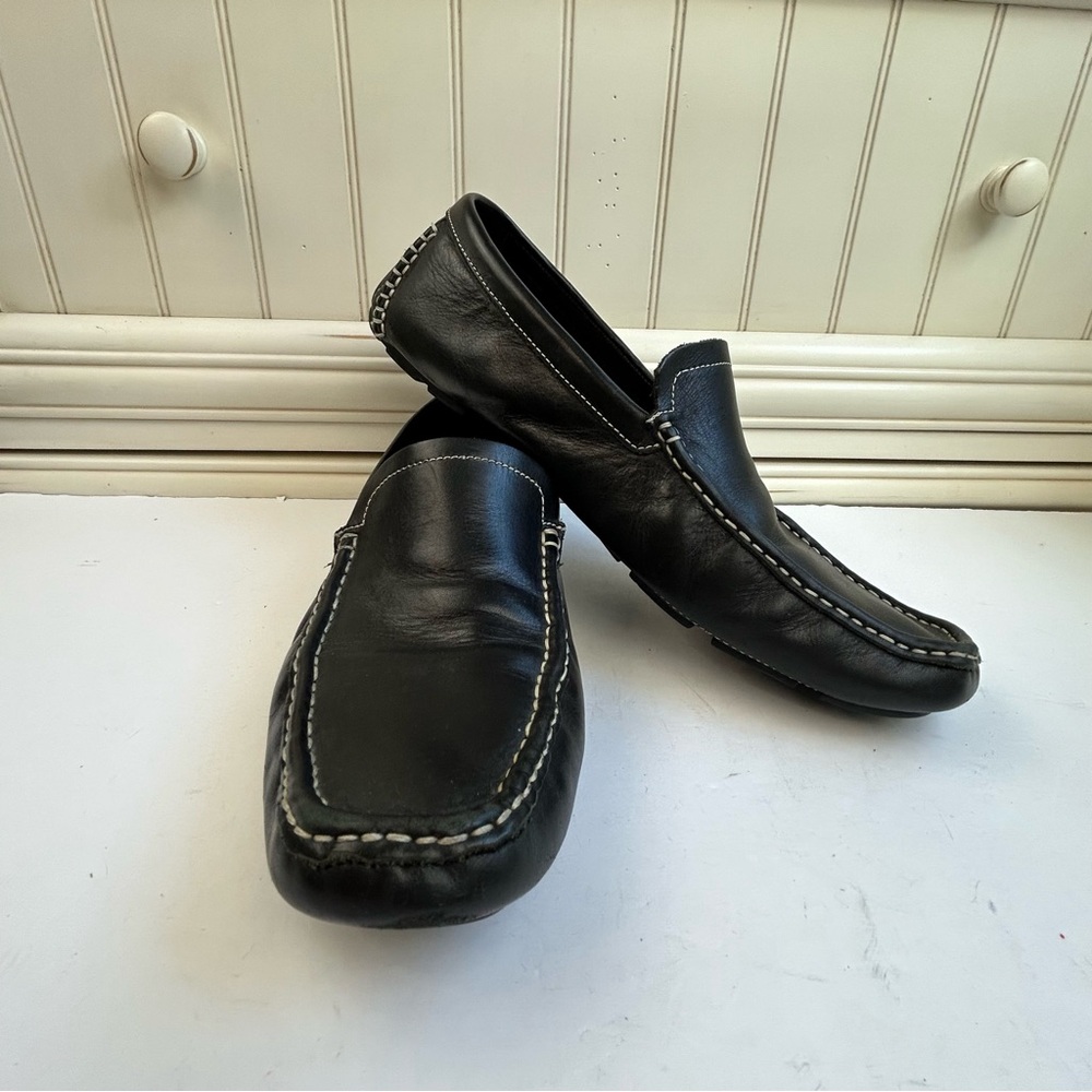 Bacco Bucci Leather Driving Loafers Classic Minimalist Business Casual Preppy